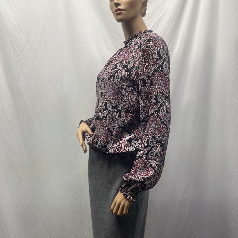 Michael Kors Womens Paisley Gathered Peep Hole Long Sleeve Blouse - Picture 6 of 9